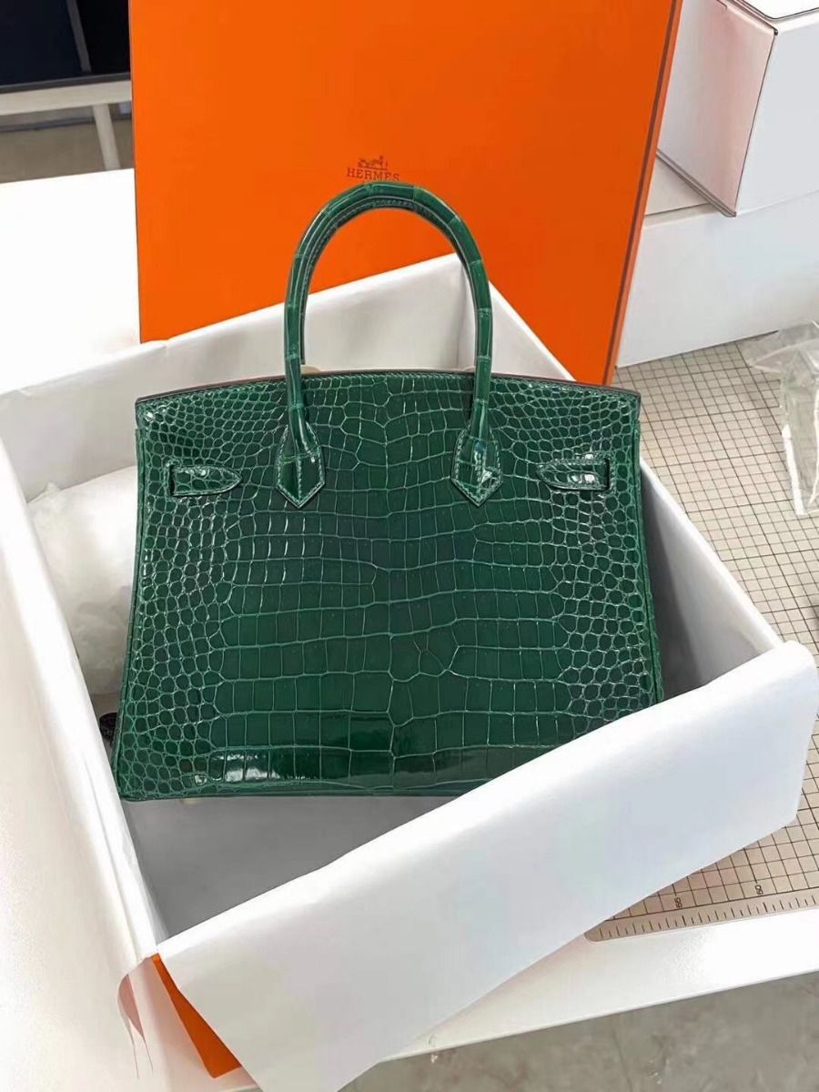 Hermes Birkin 30 Bag In Green Crocodile Porosus Shiny Skin - Image 6
