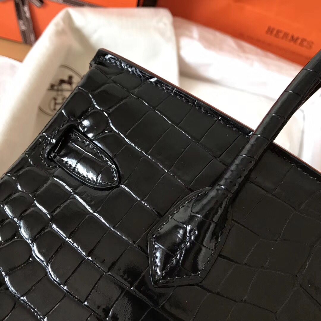 Hermes Birkin 30 Bag In Black Crocodile Porosus Shiny Skin - Image 5