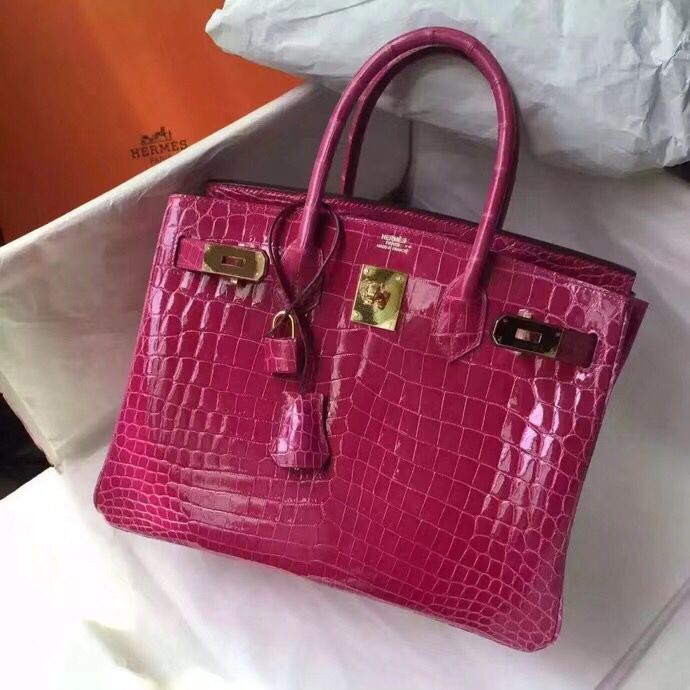 Hermes Birkin 30 Bag In Rose Red Crocodile Niloticus Shiny Skin - Image 3