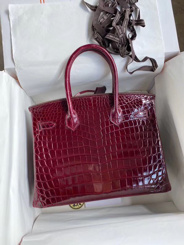 Hermes Birkin 30 Handmade Bag In Bordeaux Crocodile Niloticus Shiny - Image 3