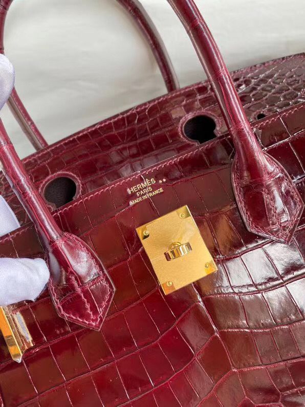 Hermes Birkin 30 Handmade Bag In Bordeaux Crocodile Niloticus Shiny - Image 7
