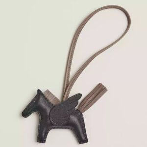 Hermes Rodeo Pegase PM Bag Charm in Black and Etoupe Lambskin
