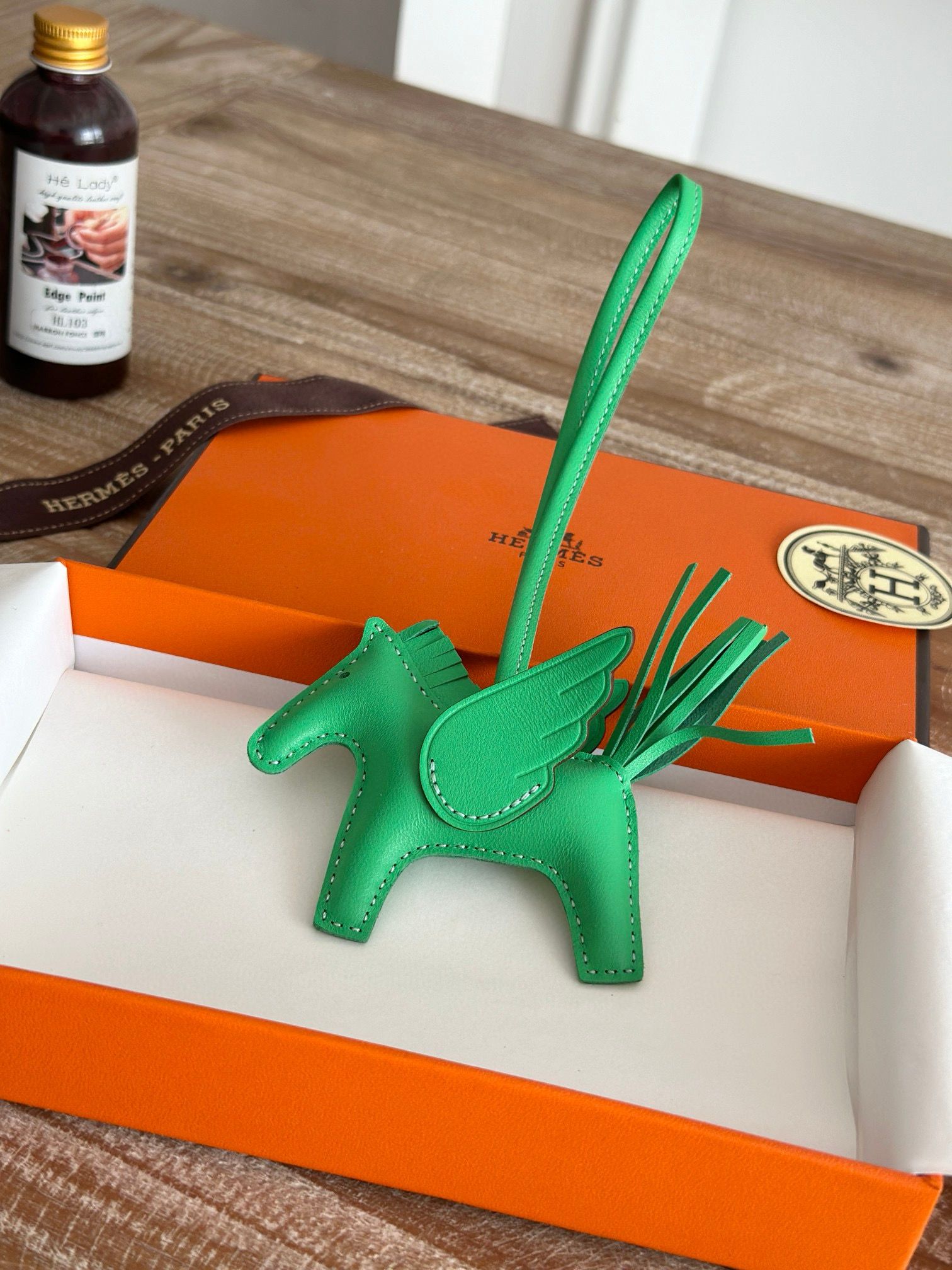 Hermes Rodeo Pegase PM Bag Charm in Vert Comics Milo Lambskin - Image 3