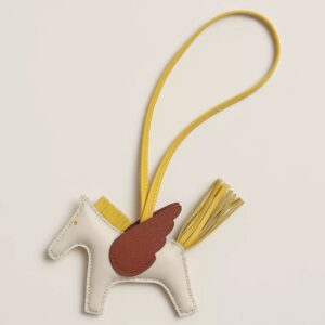 Hermes Rodeo Pegase PM Bag Charm in Craie/Caramel/Yellow Lambskin