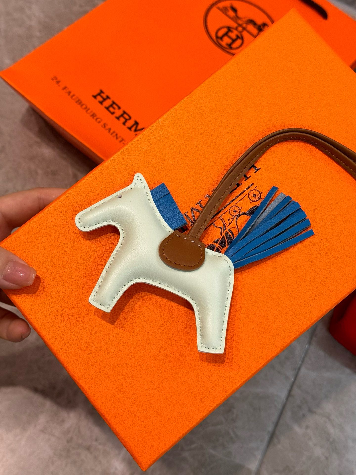 Hermes Rodeo PM Bag Charm in Vert Fizz/Blue/Gold Lambskin - Image 4