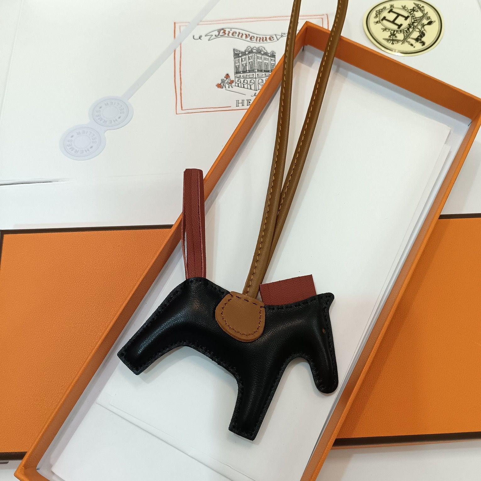 Hermes Rodeo PM Bag Charm in Black/Gold/Sesame Lambskin - Image 6