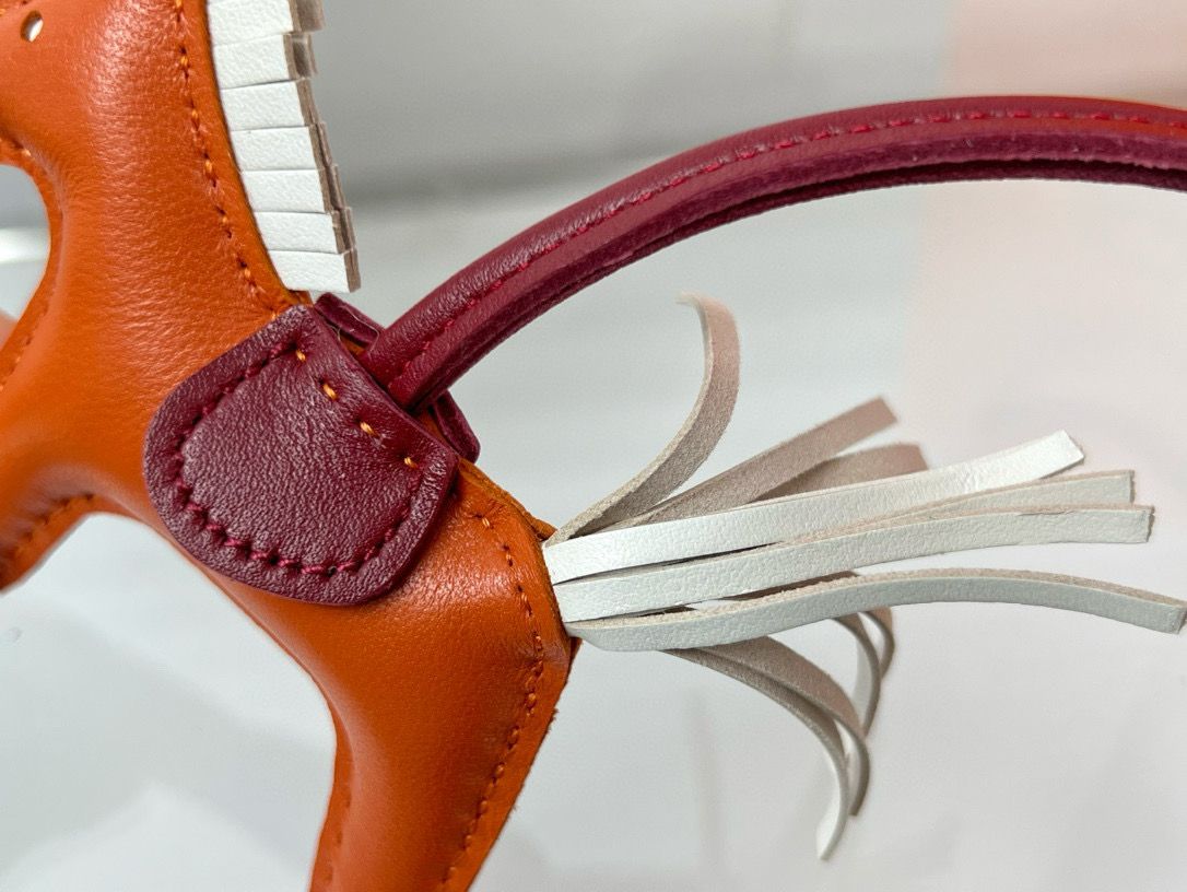 Hermes Rodeo PM Bag Charm in Orange/Craie/Red Lambskin - Image 5