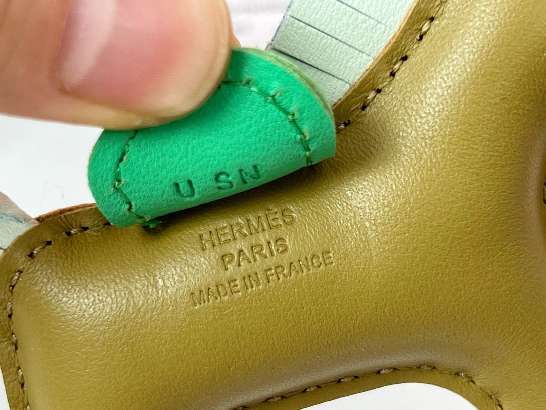 Hermes Rodeo PM Bag Charm in Sesame/Vert Fizz/Green Lambskin