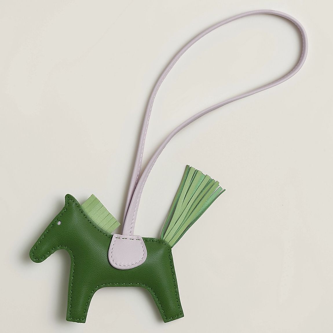 Hermes Rodeo PM Bag Charm in Green/Vert Criquet /Mauve Pale Lambskin