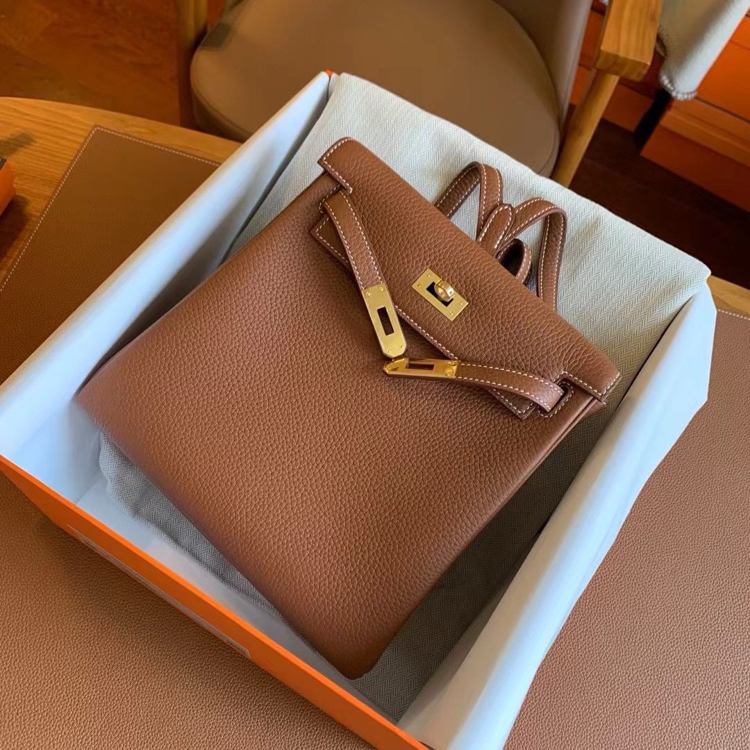 Hermes Kelly Ado Backpack in Gold Clemence Leather - Image 5