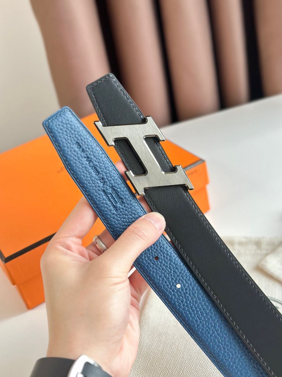 Hermes H Speed Reversible Belt 32MM in Blue Jean Clemence Leather - Image 4