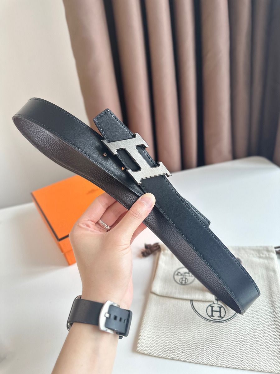 Hermes H Speed Reversible Belt 32MM in Chocolate Clemence Leather - Image 3