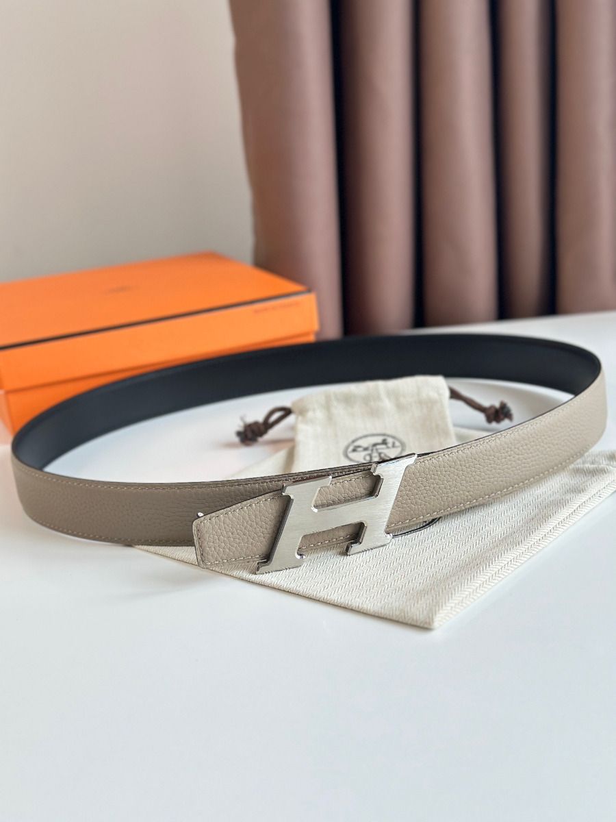 Hermes H Speed Reversible Belt 32MM in Grey Clemence Leather - Image 4