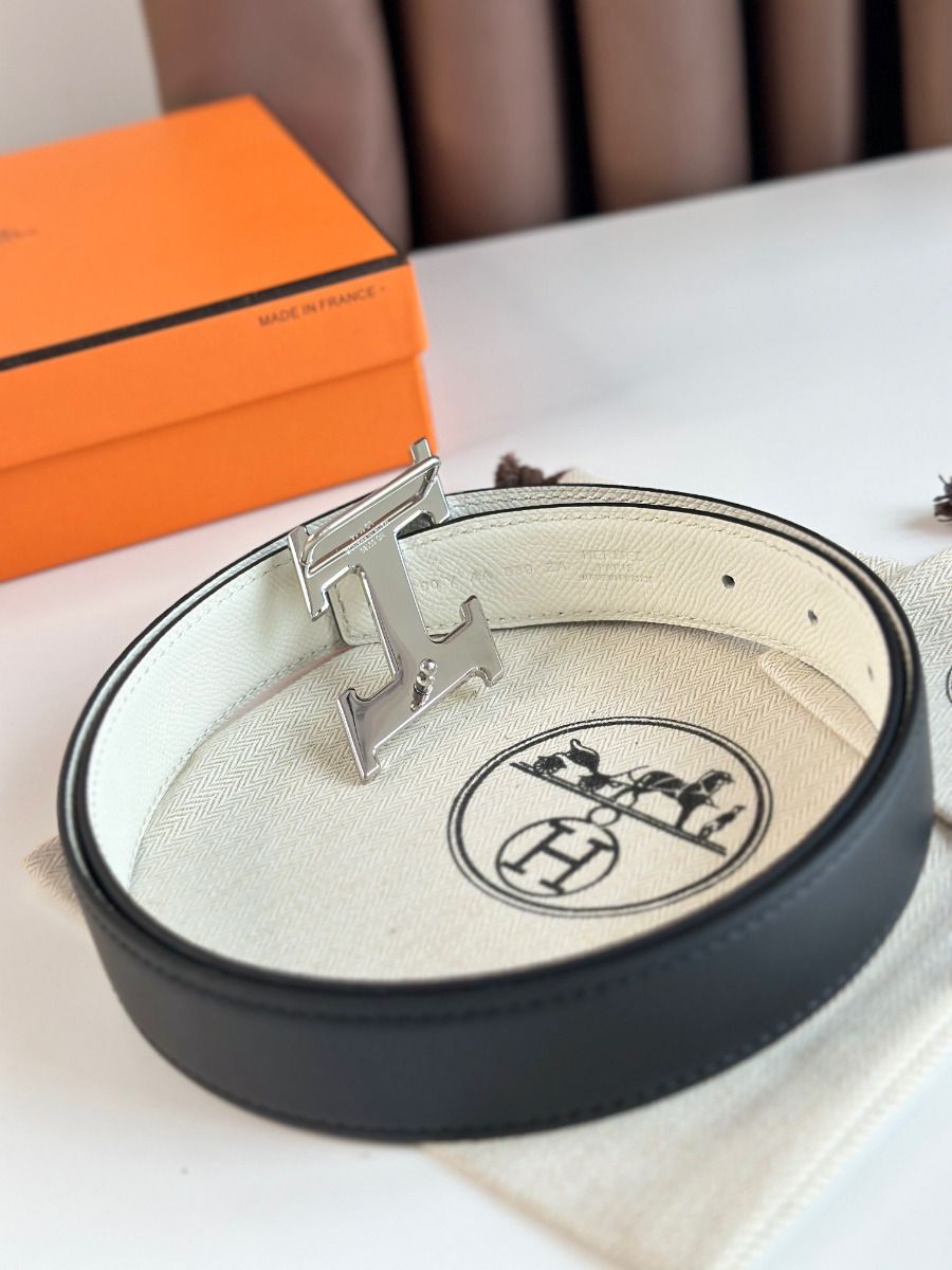 Hermes H Speed Reversible Belt 32MM in White Epsom Calfskin - Image 6