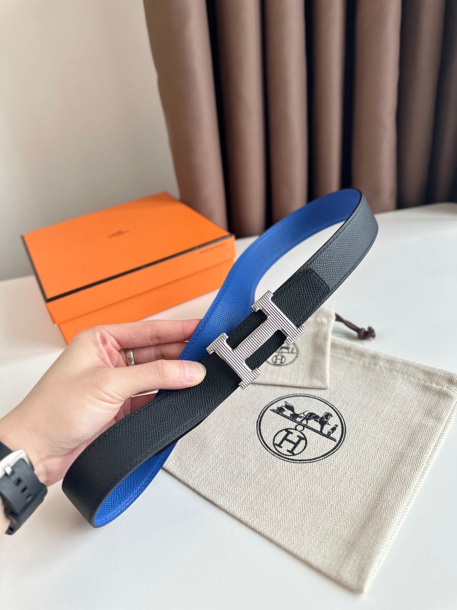 Hermes H Striee Reversible Belt 32MM in Blue and Black Epsom Calfskin - Image 5