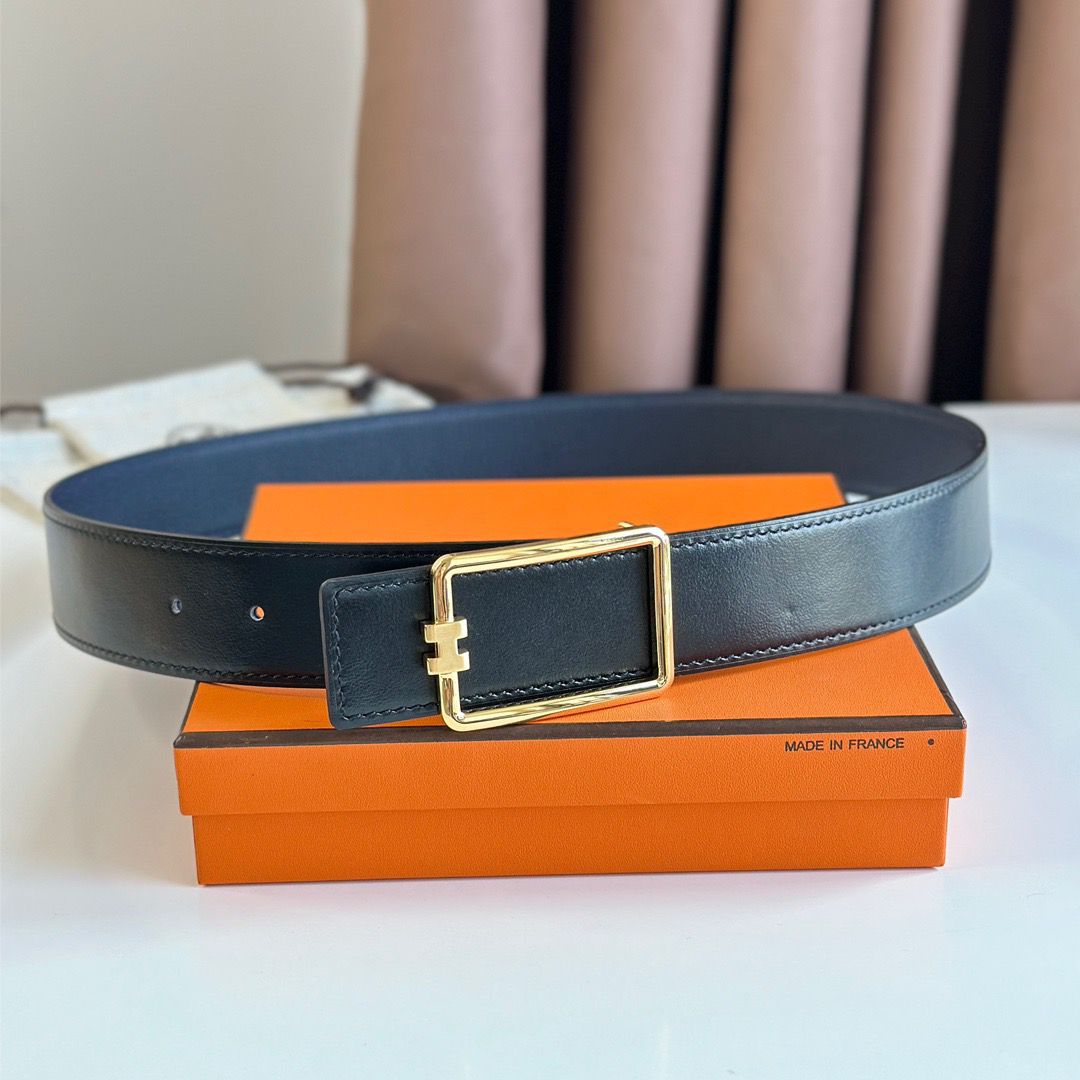 Hermes Tube H Reversible Belt 38MM in Blue Clemence Leather - Image 6