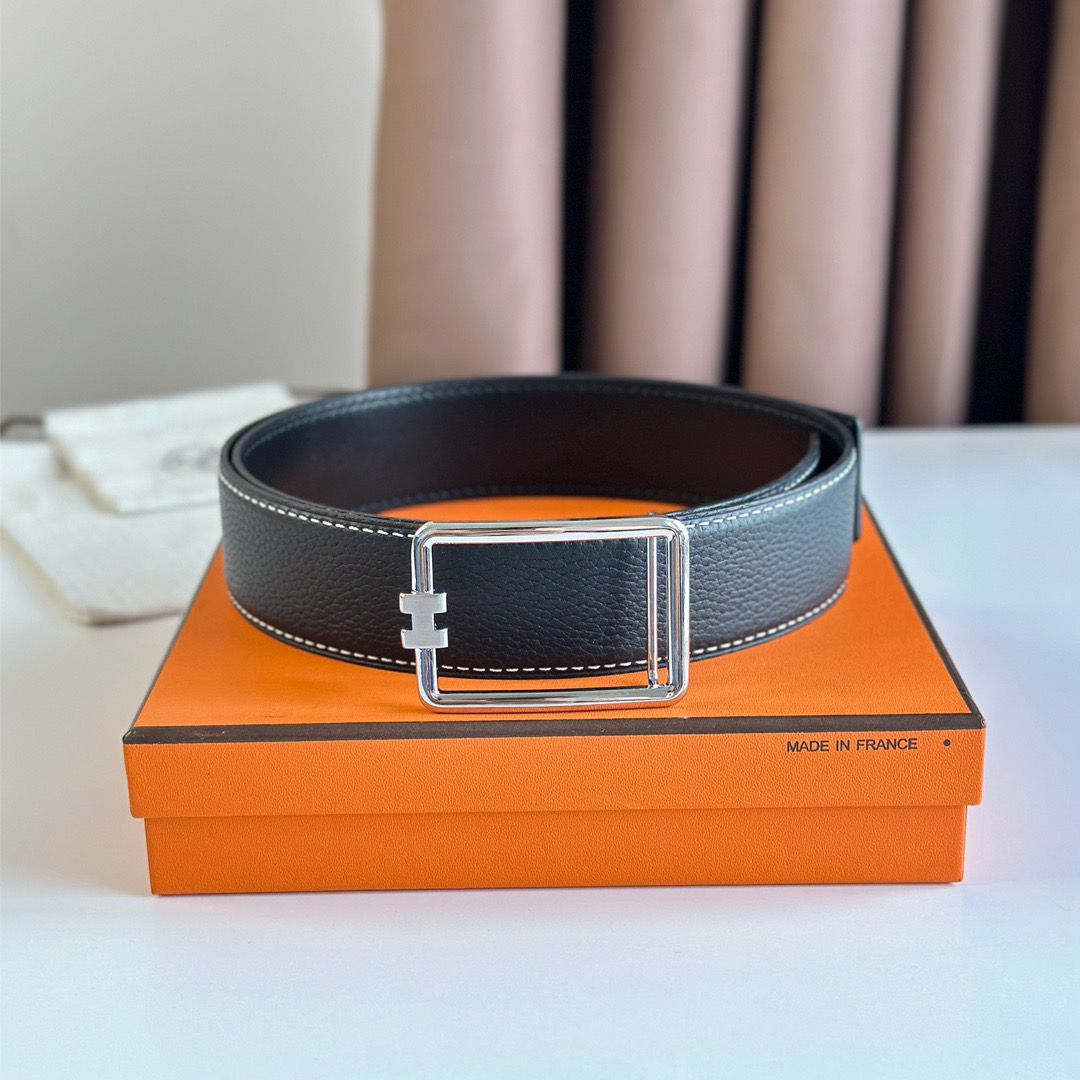 Hermes Tube H Reversible Belt 38MM in Black Clemence Leather - Image 3