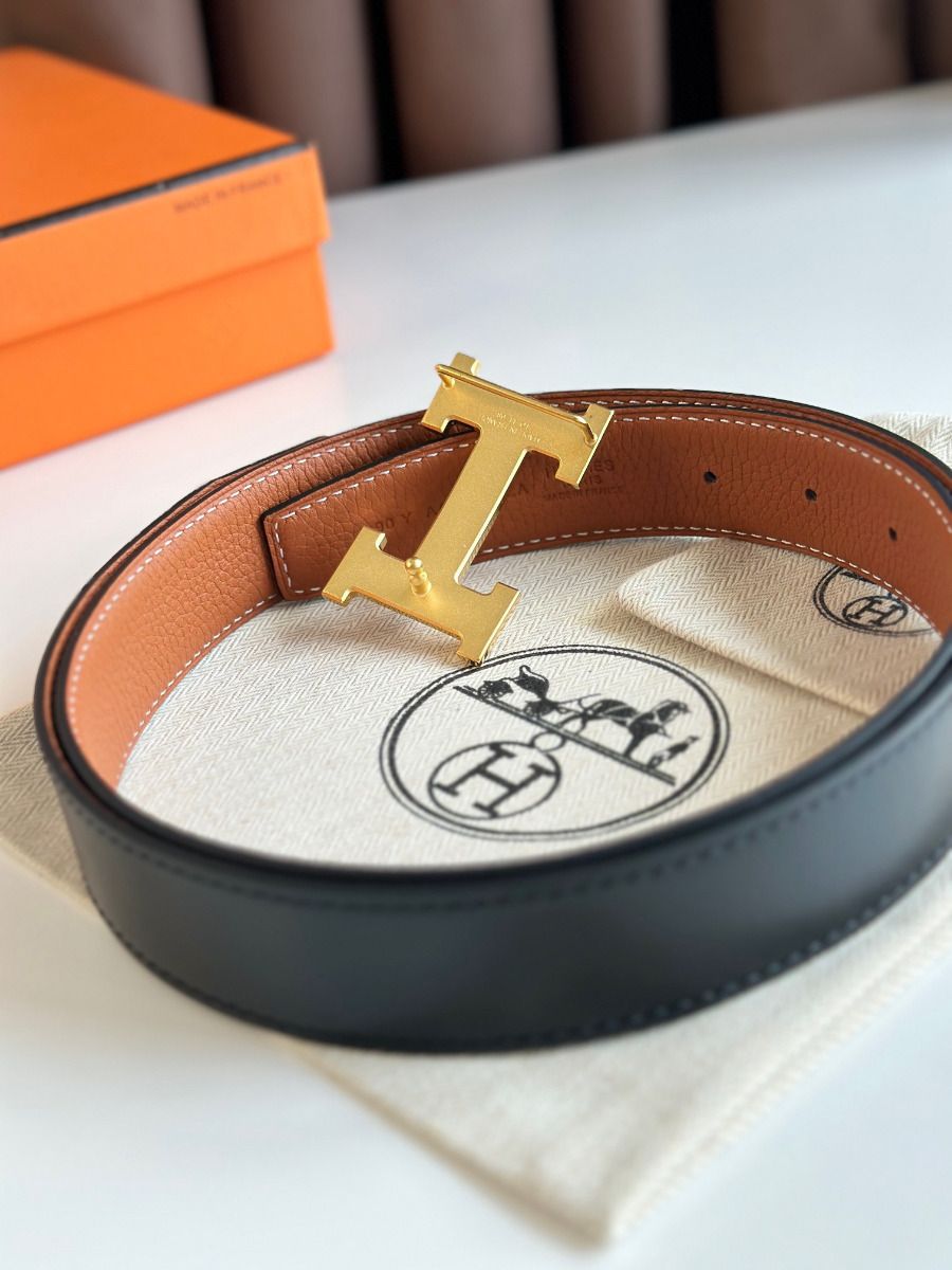 Hermes H Reversible Belt 32MM in Grey Clemence Leather - Image 6