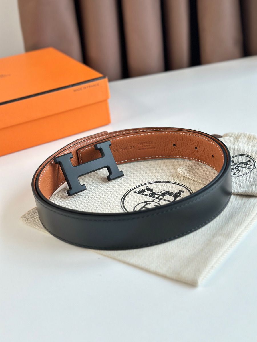 Hermes H Reversible 32MM Belt with Matte Buckle in Gold Clemence Leather - Image 6
