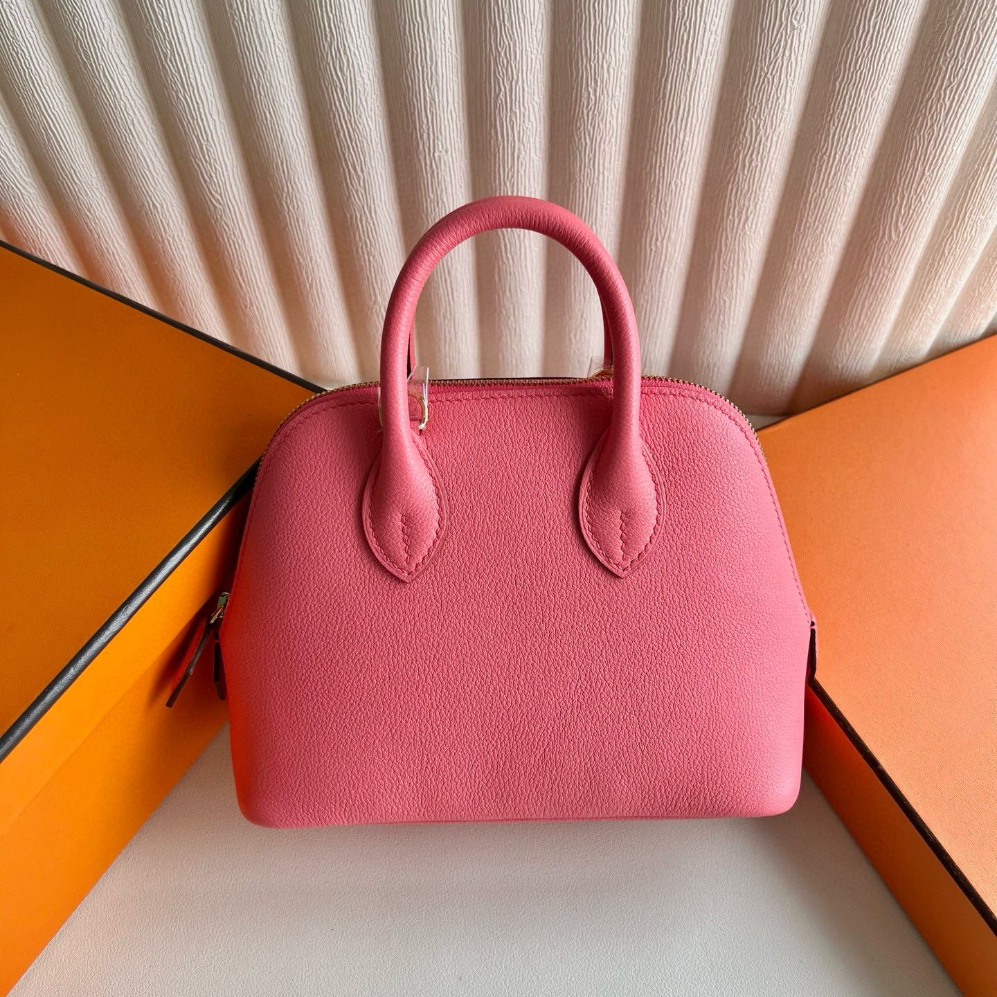 Hermes Bolide 1923 Mini Handmade Bag in Rose Azalee Chevre Mysore Goatskin - Image 6