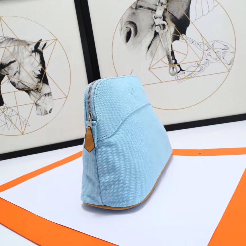 Hermes Medium Bolide Travel Case In Blue Lin Cotton - Image 4