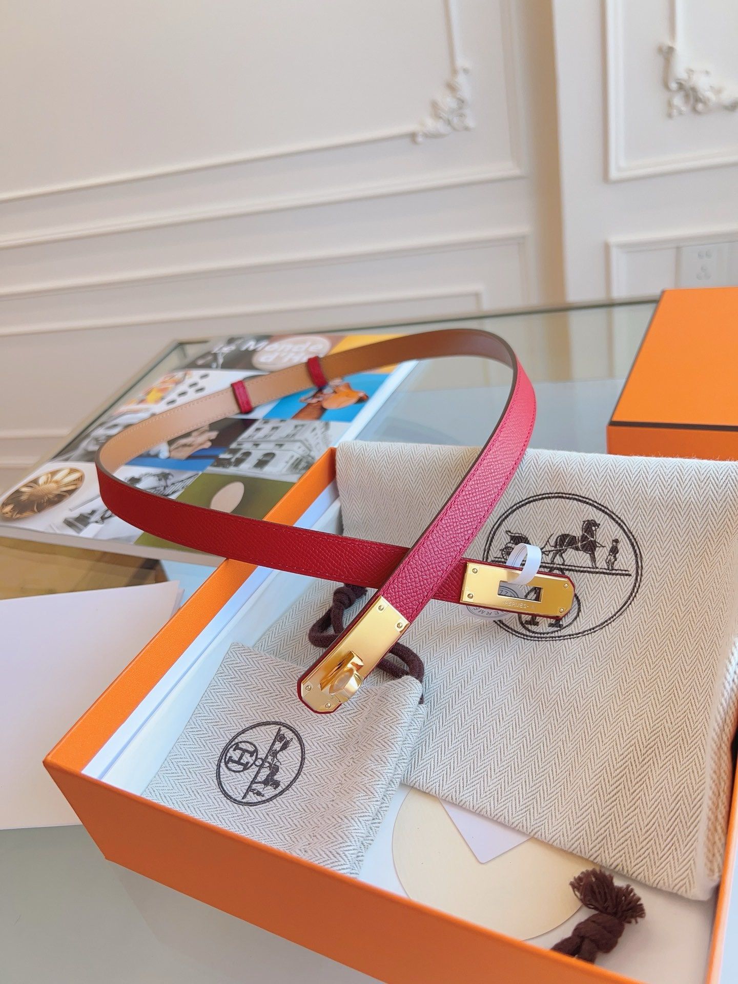 Hermes Kelly 18 Belt in Red Epsom Leather - Image 4