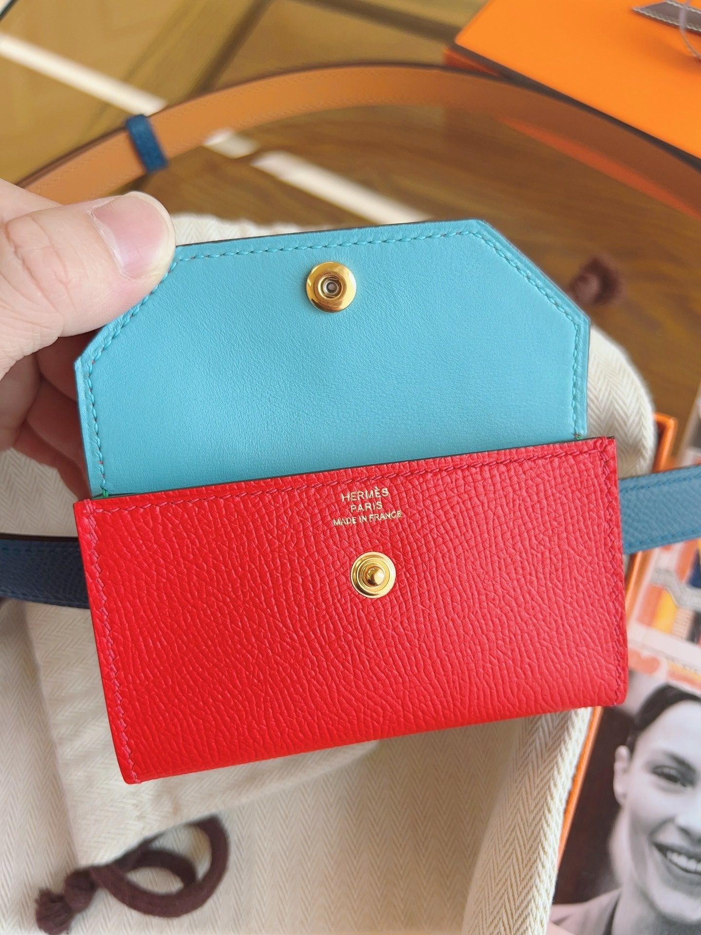 Hermes Kelly Pocket 18 Belt in Cobalt and Red Epsom Calfkin - Image 5