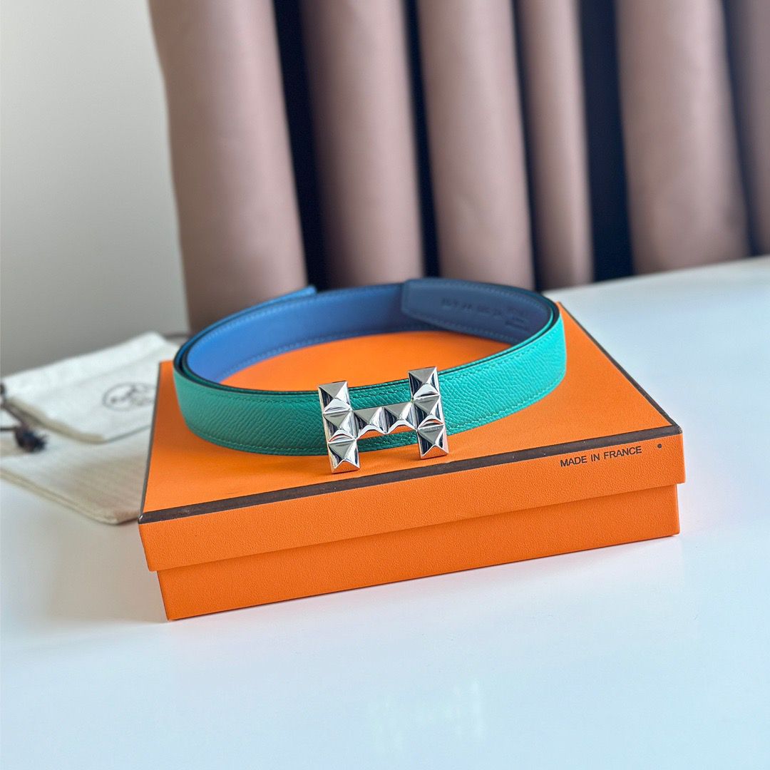 Hermes H Medor Reversible Belt 24MM in Green Epsom Leather - Image 4