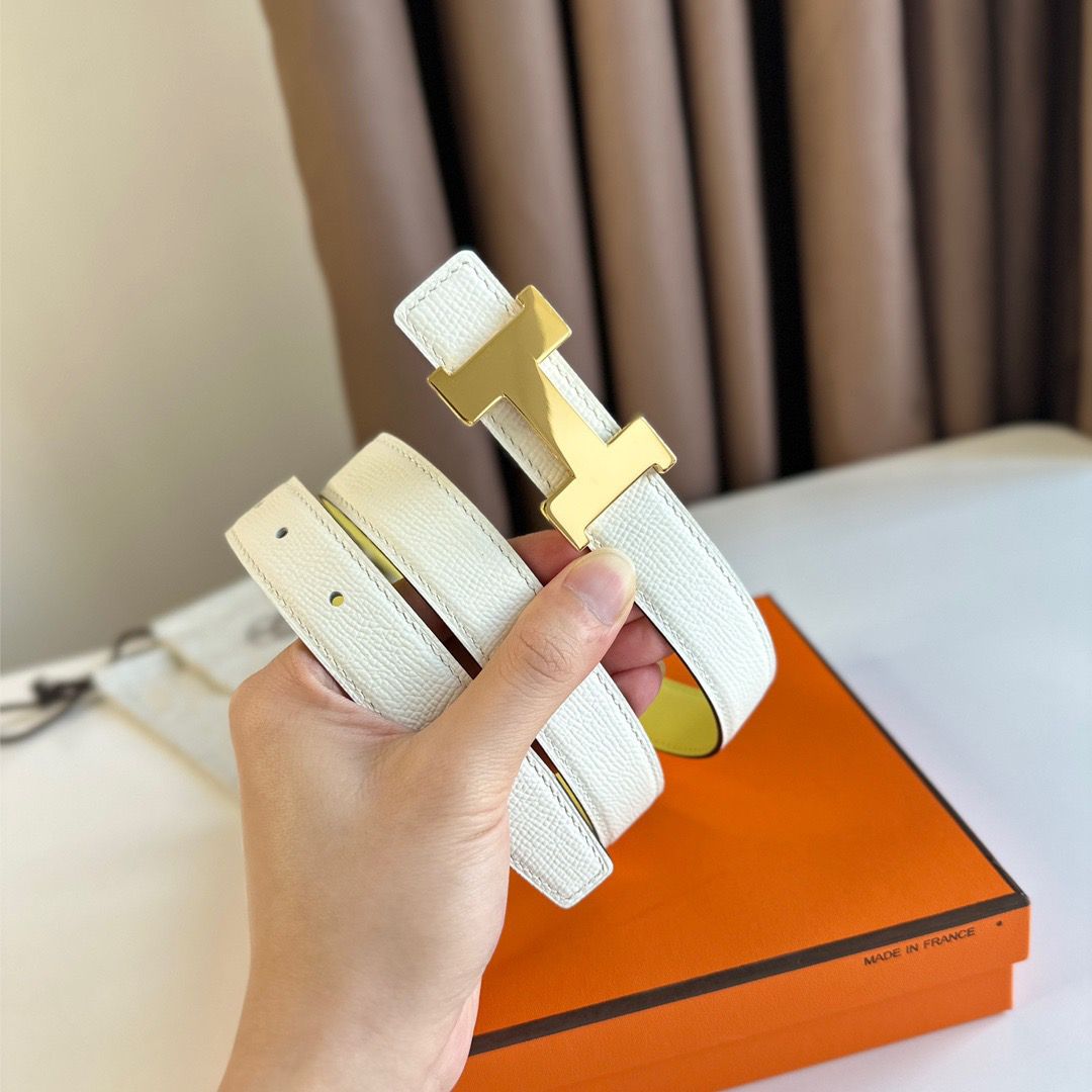 Hermes Mini Constance 24mm Belt in White Epsom Leather and Yellow Swift Leather - Image 6