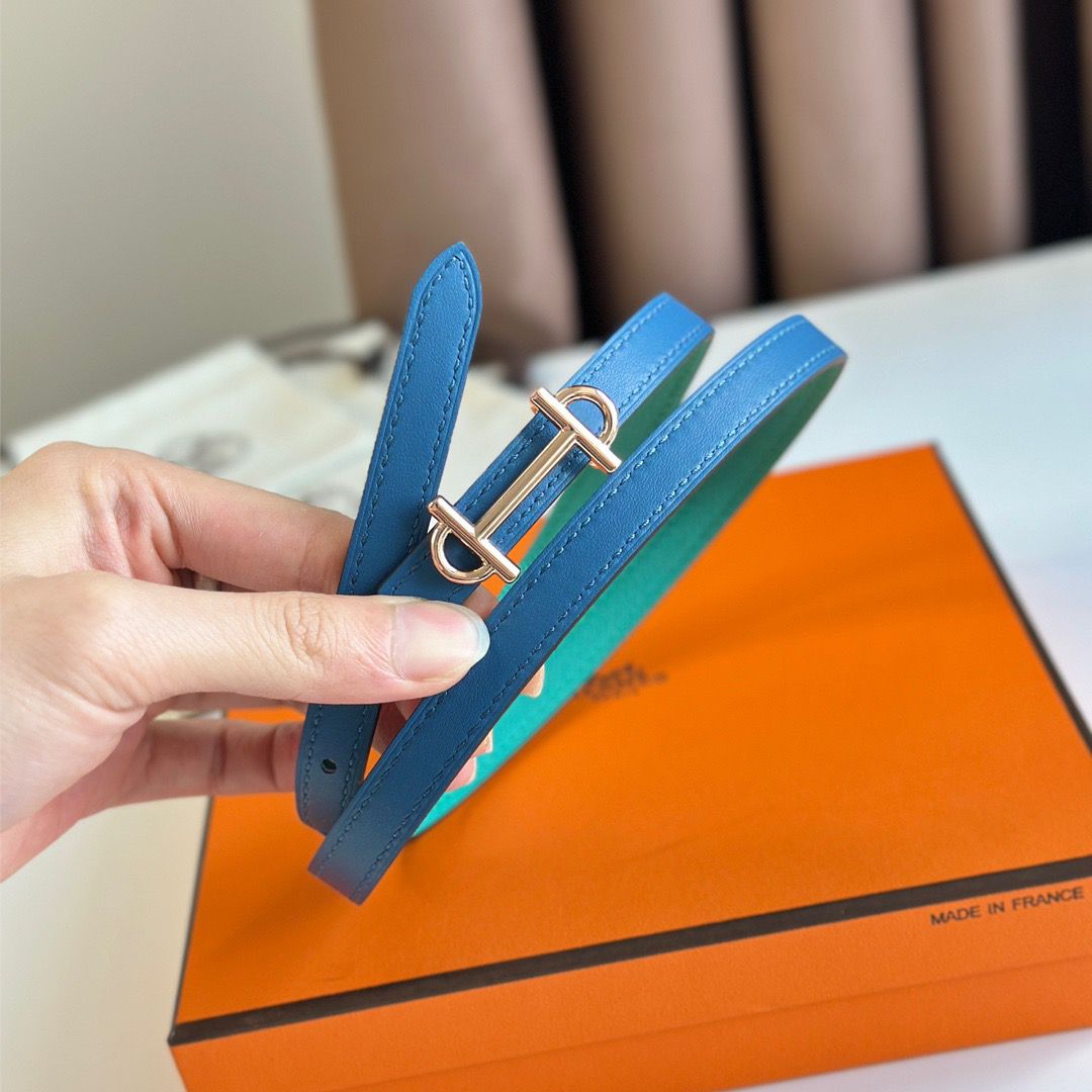 Hermes Gamma 13mm Belt in Green Epsom Leather and Blue Swift Leather - Image 6