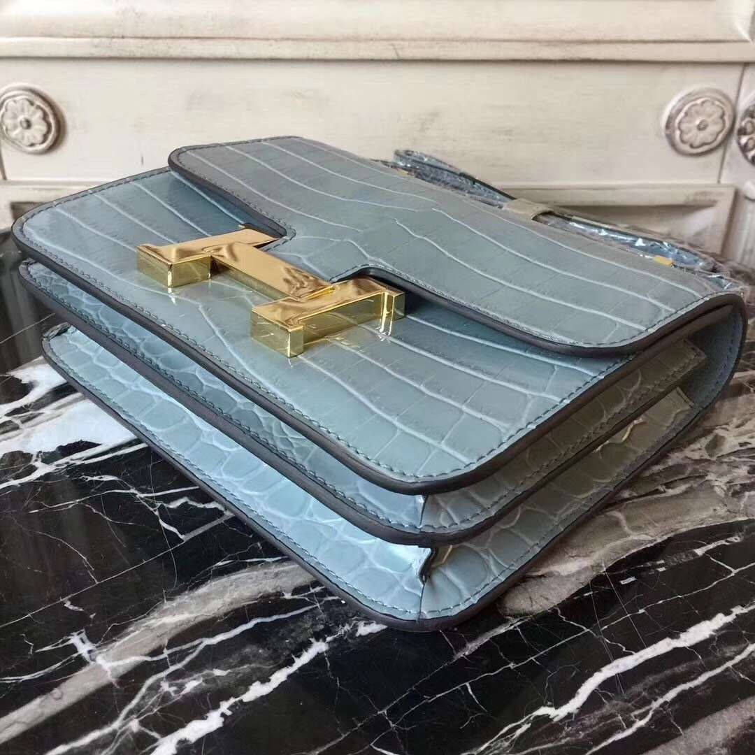 Hermes Blue Lin Constance MM 24cm Crocodile Bag - Image 4