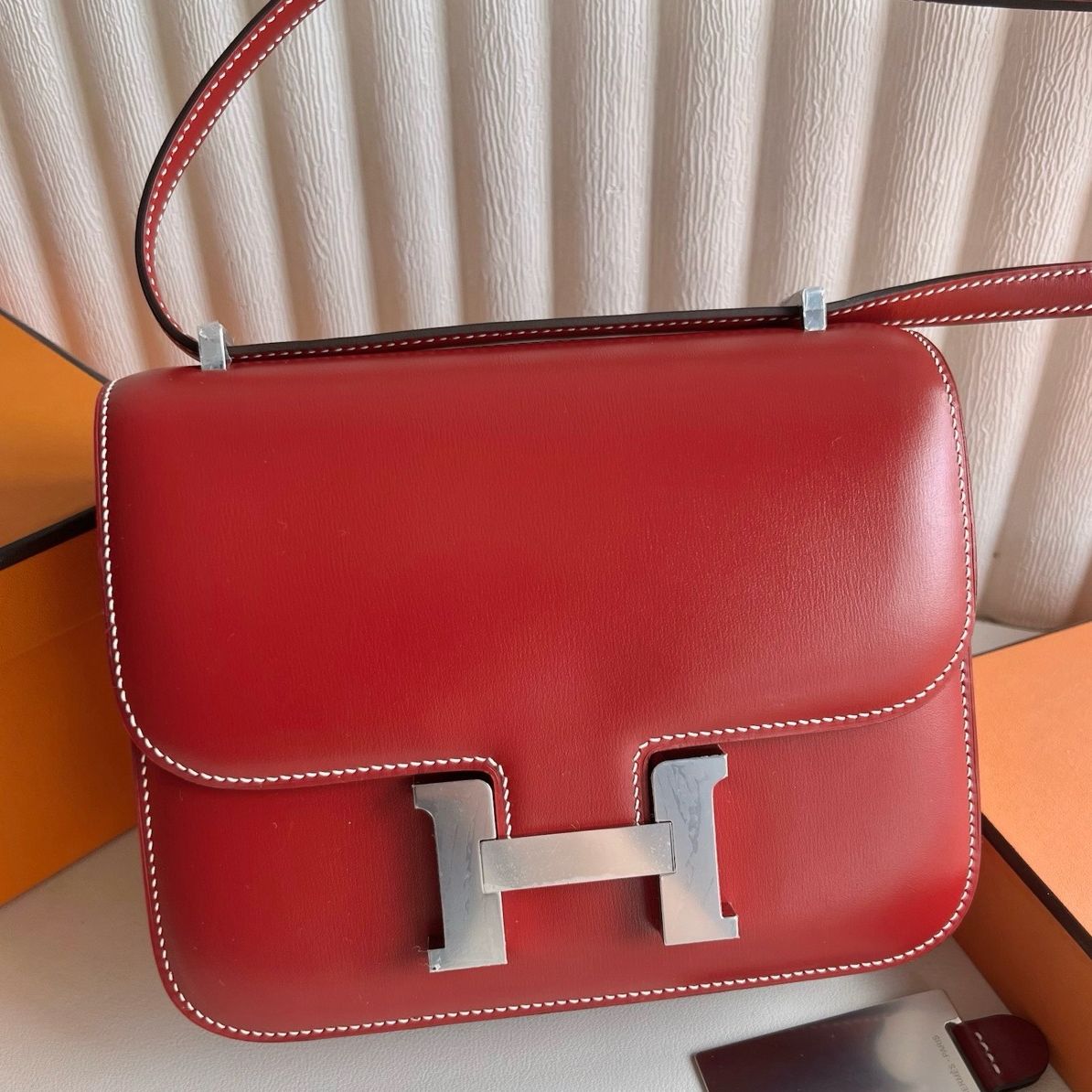 Hermes Constance 18 Handmade Bag in Rouge Piment Box Calfskin