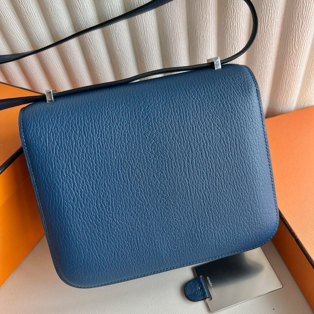 Hermes Constance 18 Handmade Bag in Bright Blue Chevre Mysore Leather - Image 9