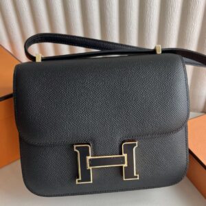 Hermes Constance Enamel 18 Handmade Bag in Black Epsom Calfskin