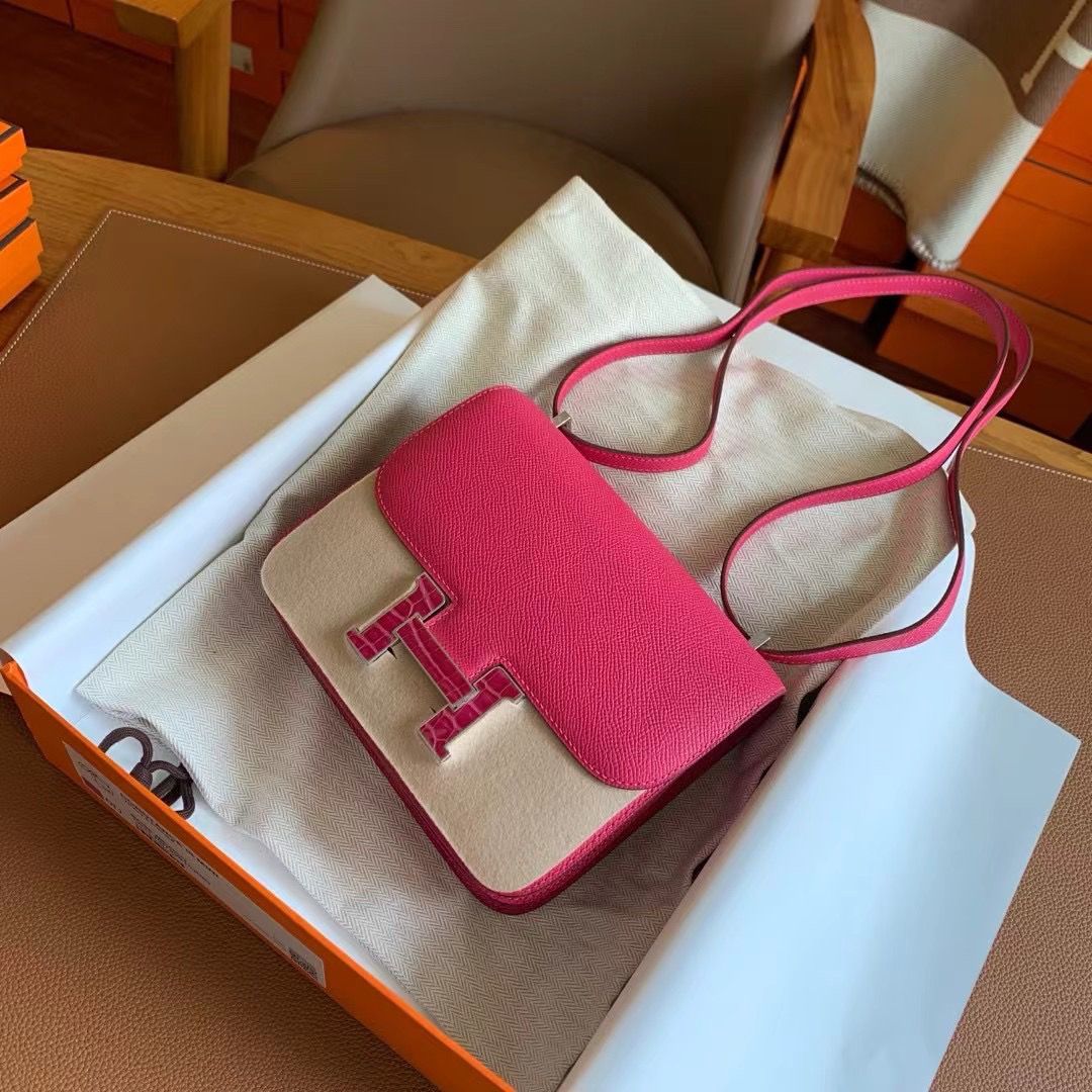 Hermes Constance Enamel 18 Handmade Bag In Rose Mexico Epsom Calfskin - Image 3