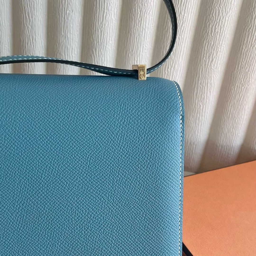 Hermes Constance 18 Handmade Bag in Blue Jean Epsom Calfskin - Image 9