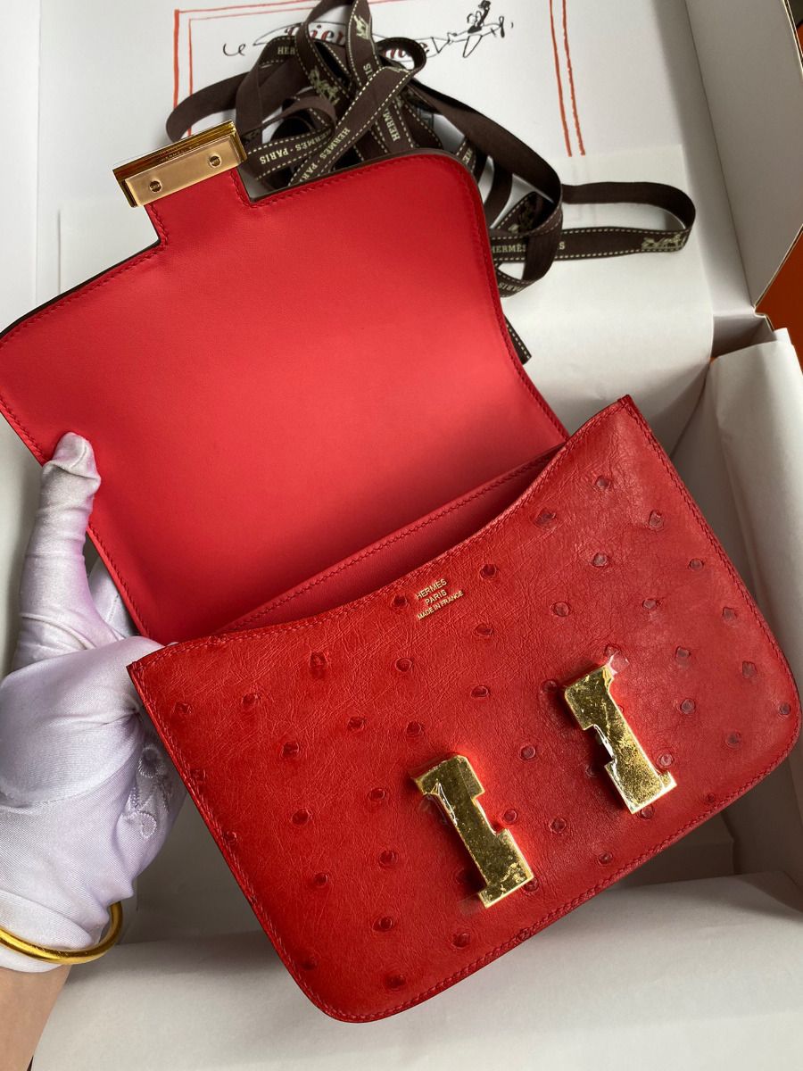 Hermes Constance 18 Handmade Bag In Red Ostrich Leather - Image 7