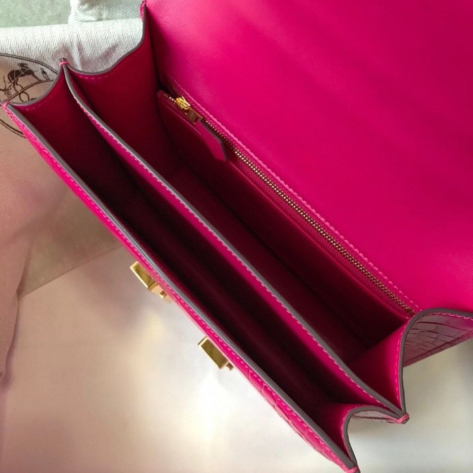 Hermes Constance 24cm Bag In Rose Red Embossed Crocodile - Image 9