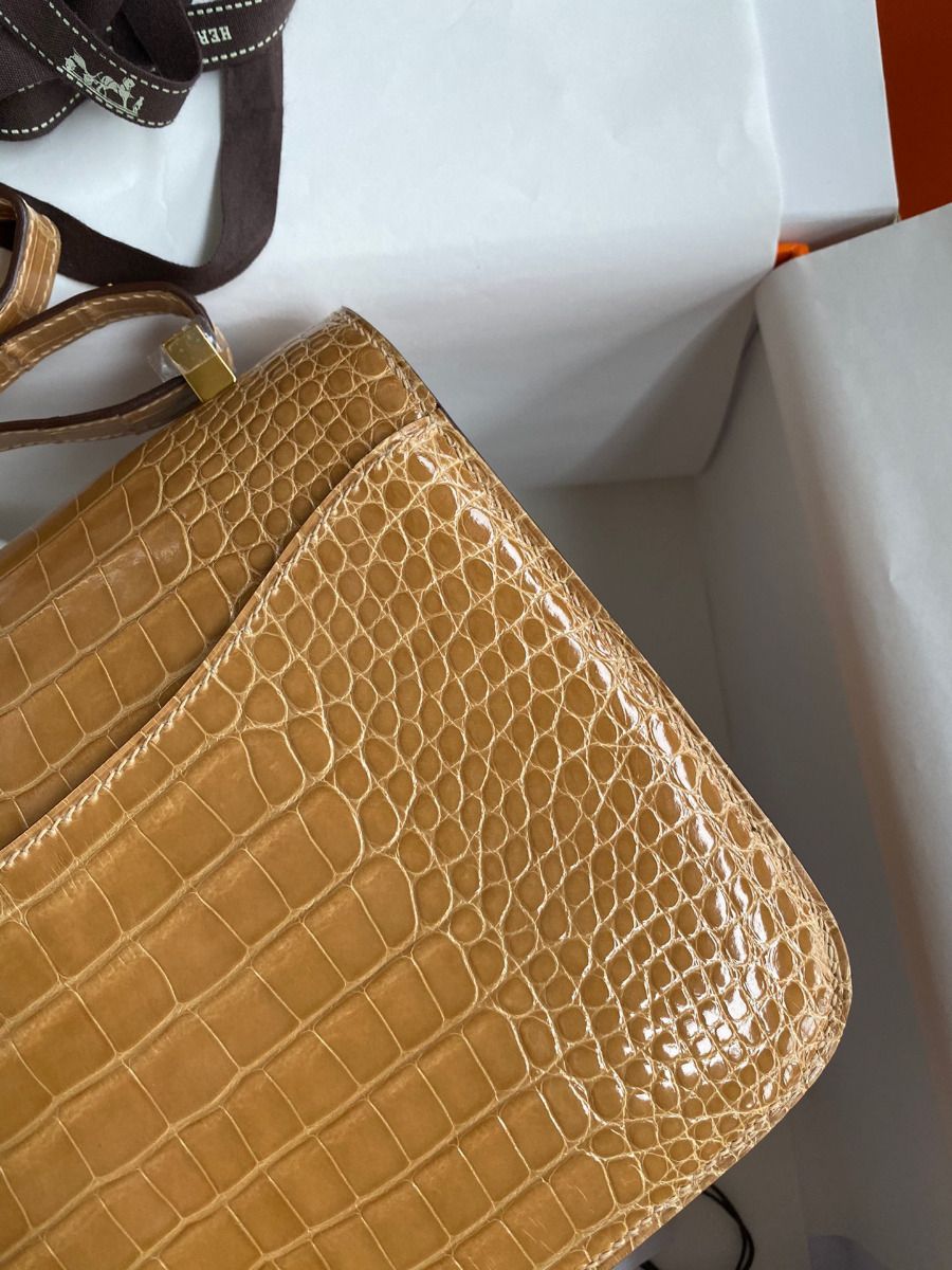 Hermes Constance 24 Handmade Bag In Beige Shiny Alligator Leather - Image 6