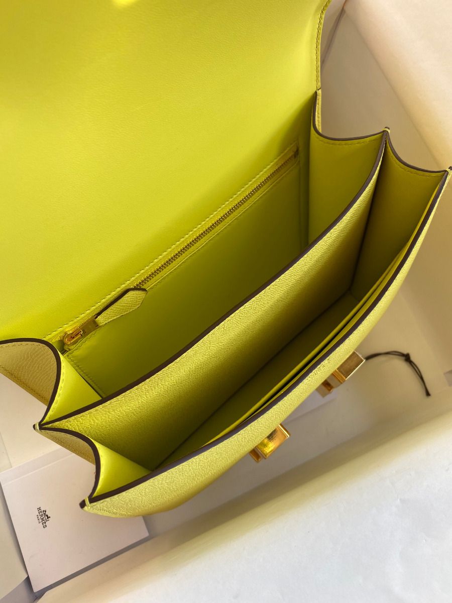 Hermes Constance 24 Handmade Bag In Lime Epsom Calfskin - Image 9