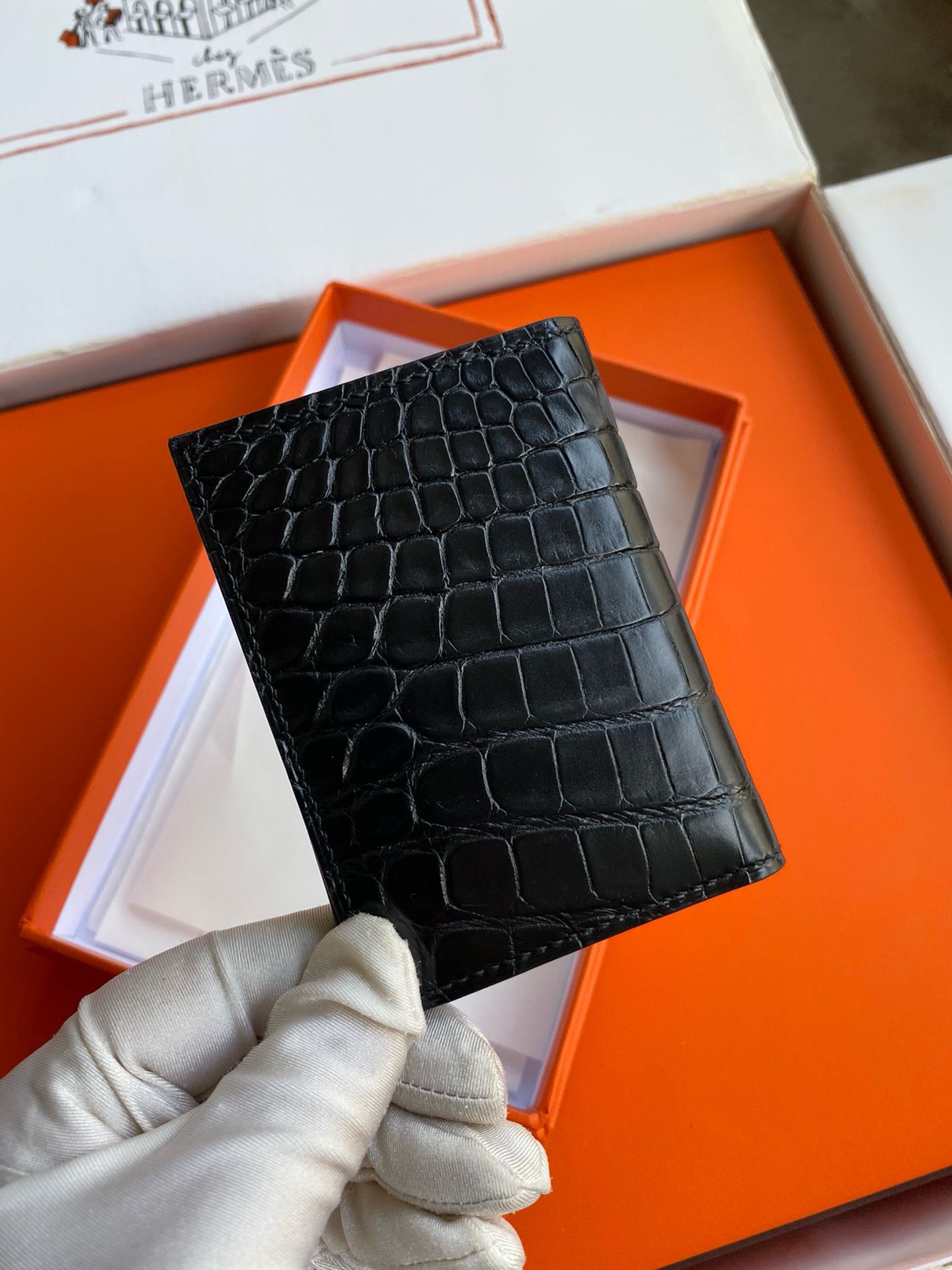 Hermes MC² Euclide Card Holder in Black Matte Alligator Leather - Image 6