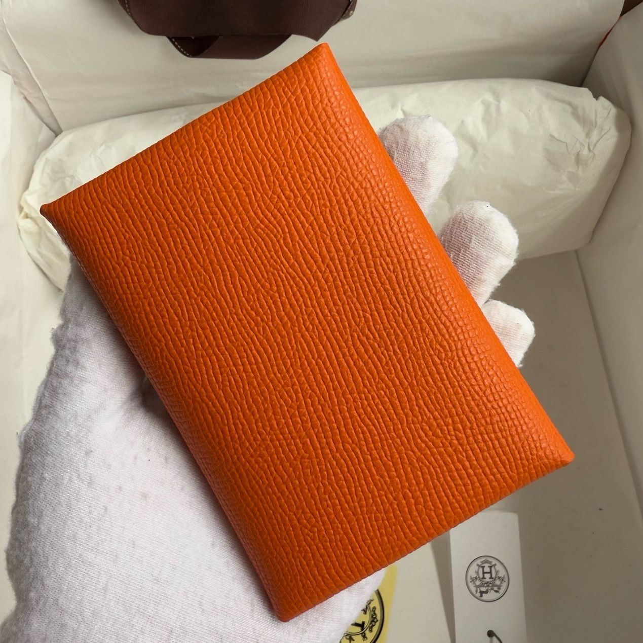 Hermes Calvi Duo Card Holder in Orange Epsom Calfskin