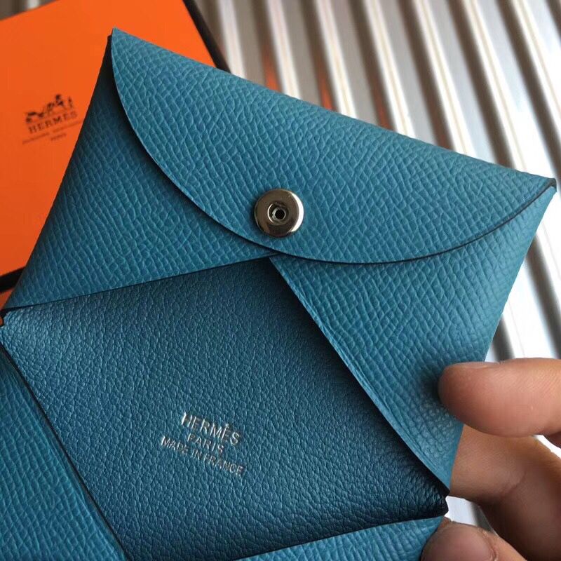 Hermes Calvi Card Holder In Blue Jean Epsom Leather - Image 5