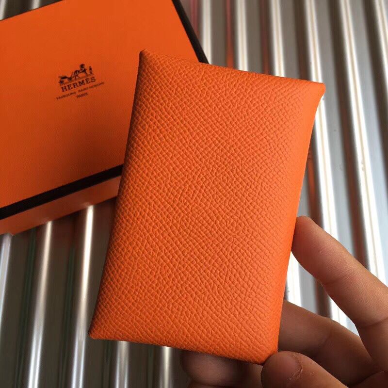 Hermes Calvi Card Holder In Orange Epsom Leather - Image 3
