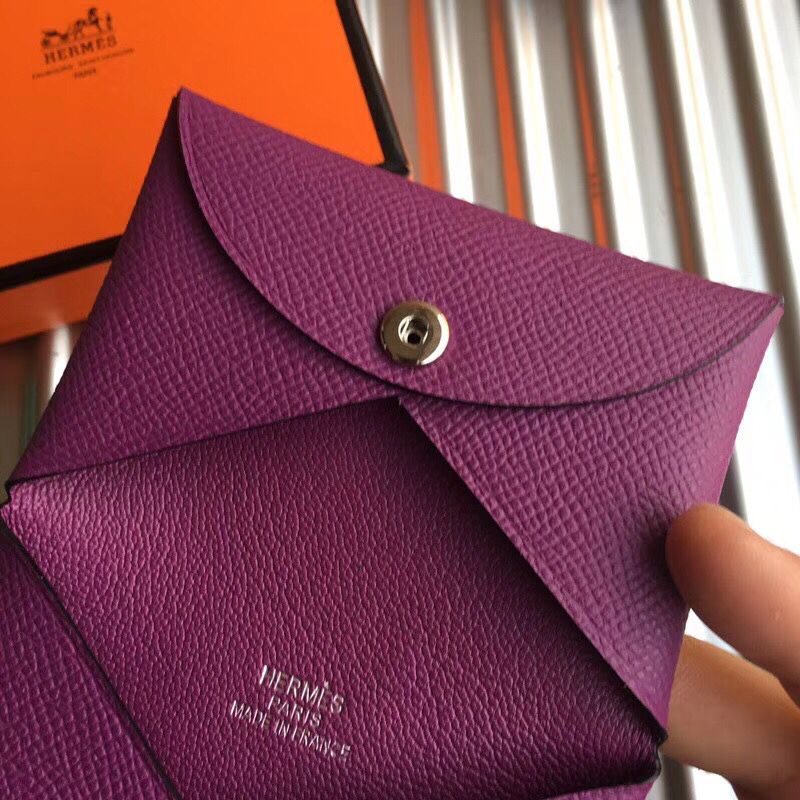 Hermes Calvi Card Holder In Purple Epsom Leather - Image 4