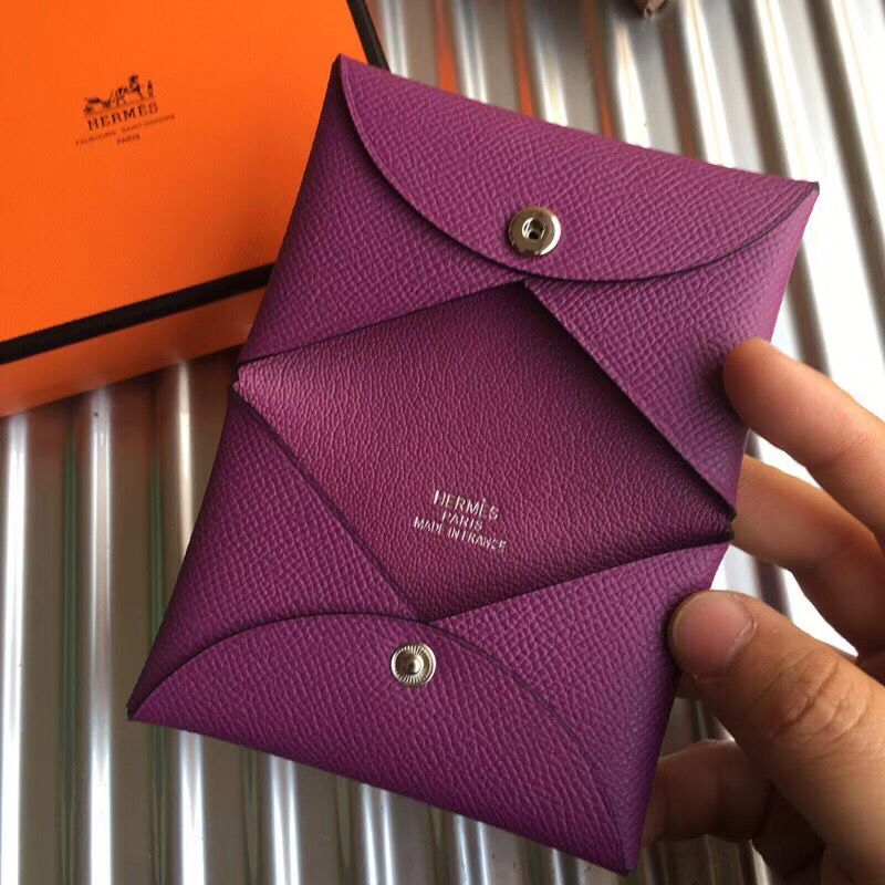 Hermes Calvi Card Holder In Purple Epsom Leather - Image 5