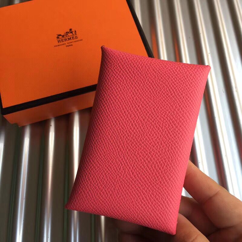 Hermes Calvi Card Holder In Rose Azalee Epsom Leather - Image 3