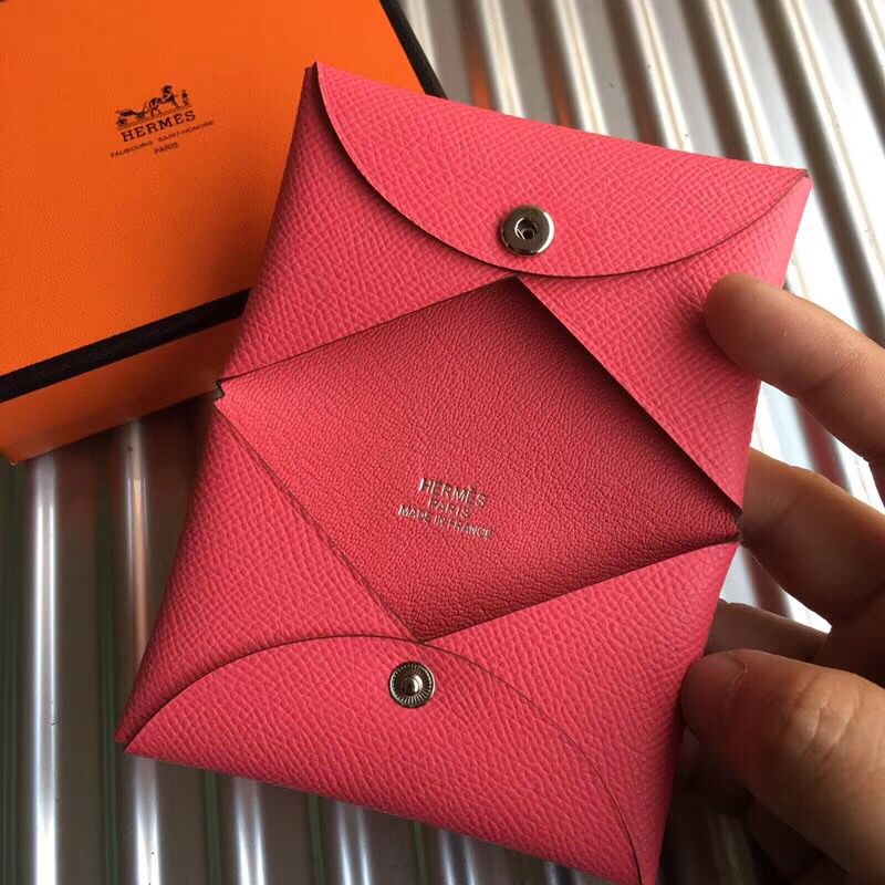 Hermes Calvi Card Holder In Rose Azalee Epsom Leather - Image 5