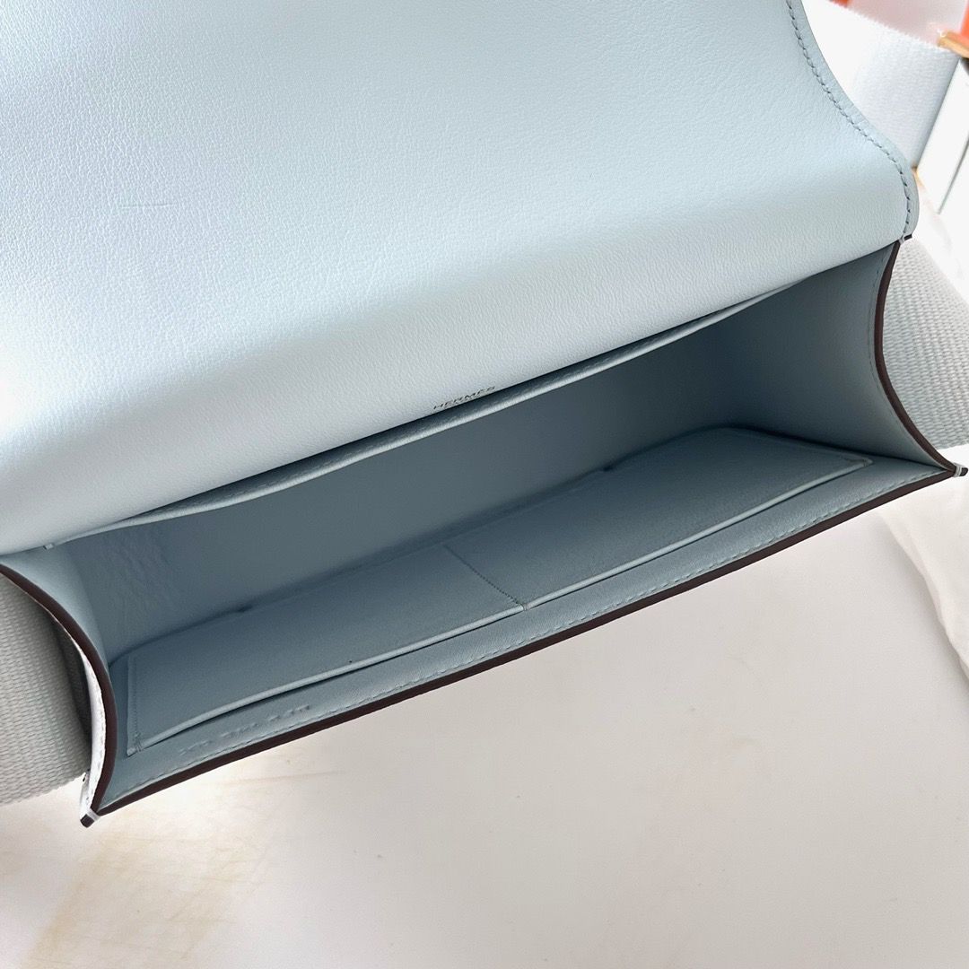 Hermes Geta Handmade Bag In Blue Brume Chevre Mysore Leather - Image 8