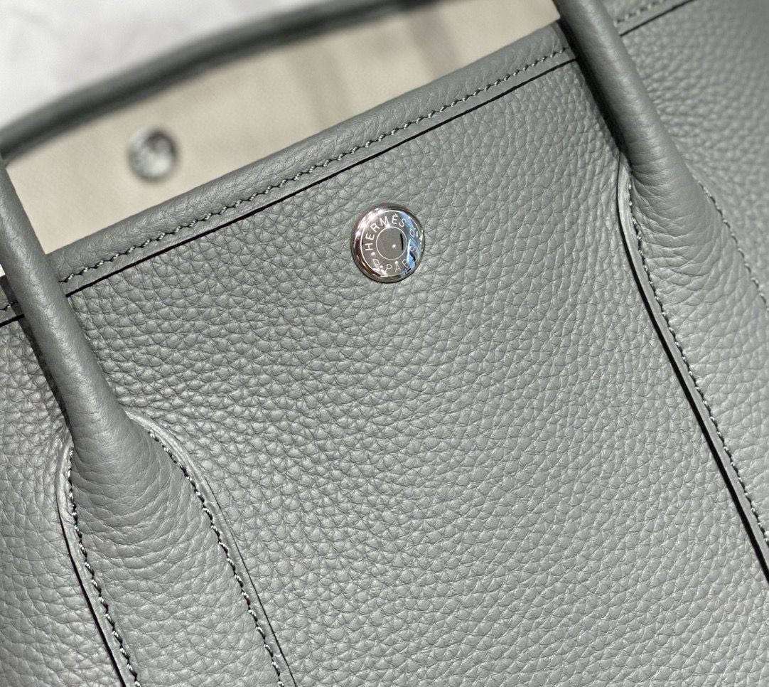 Hermes Garden Party 30 Bag In Gris Meyer Taurillon Leather - Image 6